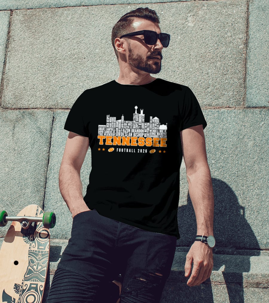 Tennessee Vols Football 2026 City Skyline Player Names T-Shirt