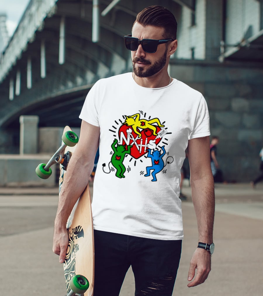 NAHS Blue Devils Keith Haring Heart Colorful Dancing Figures T-Shirt