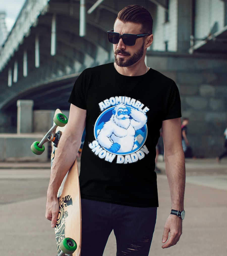 Abominable Snow Daddy Yeti Bigfoot Sasquatch Ice Blue Circle T-Shirt