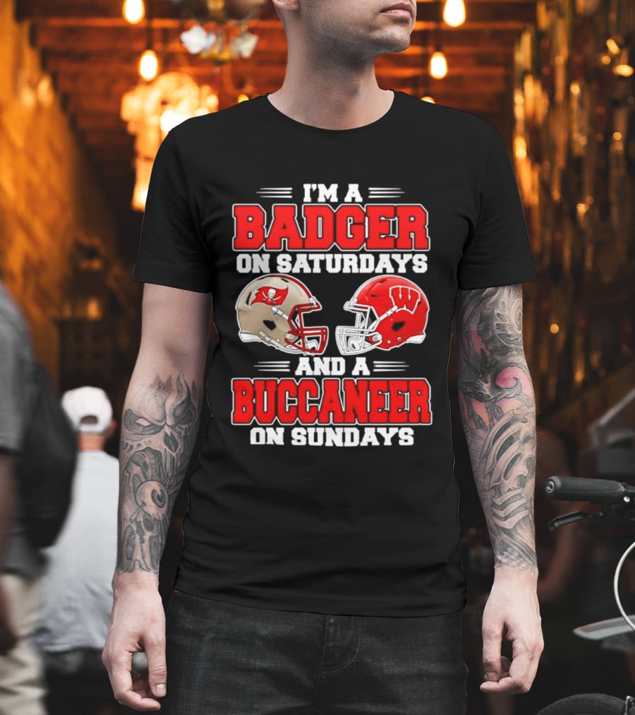 I'm A Badger On Saturdays And A Buccaneer On Sundays Football Helmet T-Shirt