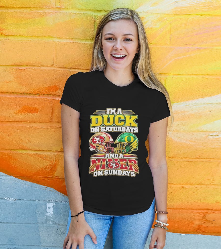 I'm A Duck On Saturdays And A Niner On Sundays 49ers SF Football Helmet T-Shirt