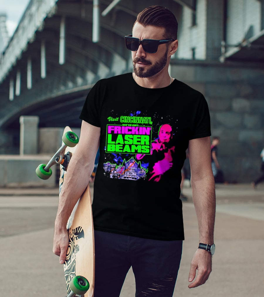 Visit Cincinnati Frickin' Laser Beams Retro Neon T-Shirt