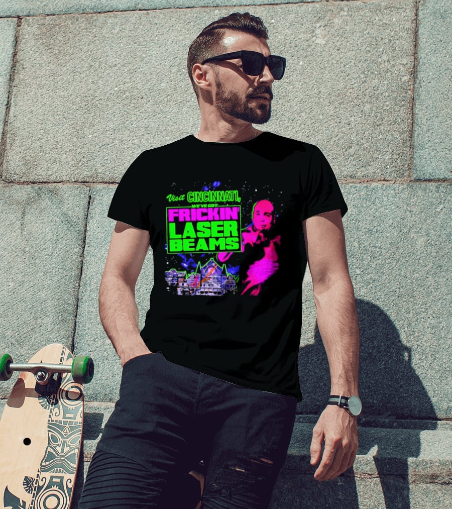 Visit Cincinnati Frickin' Laser Beams Retro Neon T-Shirt