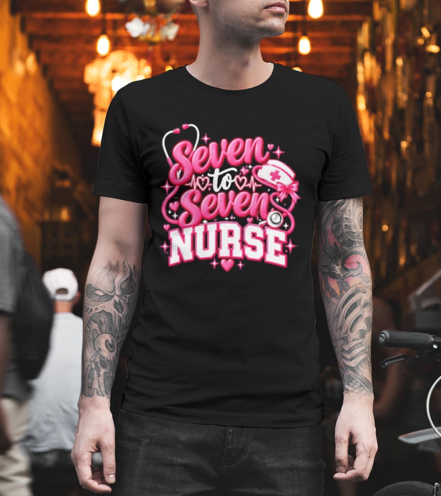 Seven To Seven Nurse Heartbeat And Stethoscope T-Shirt