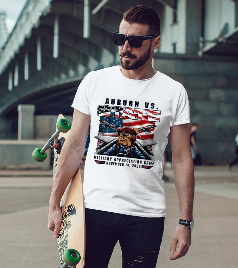 Auburn Vs. State Military Appreciation Game November 14 2026 Bulldog Fighter Pilot American Flag T-Shirt