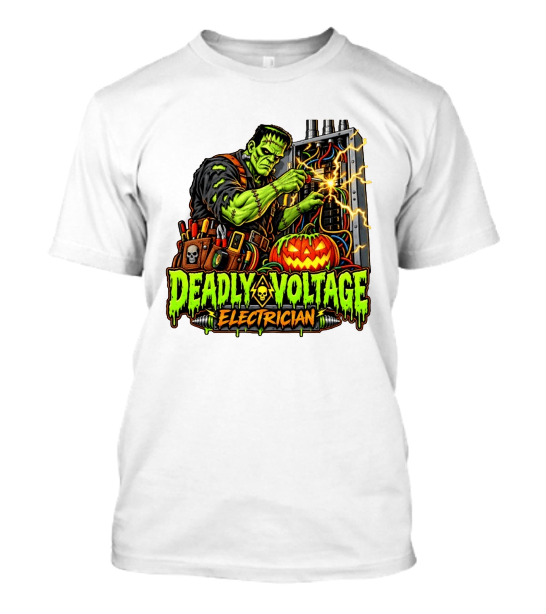 Deadly Voltage Electrician Frankenstein Halloween 2026 T-Shirt