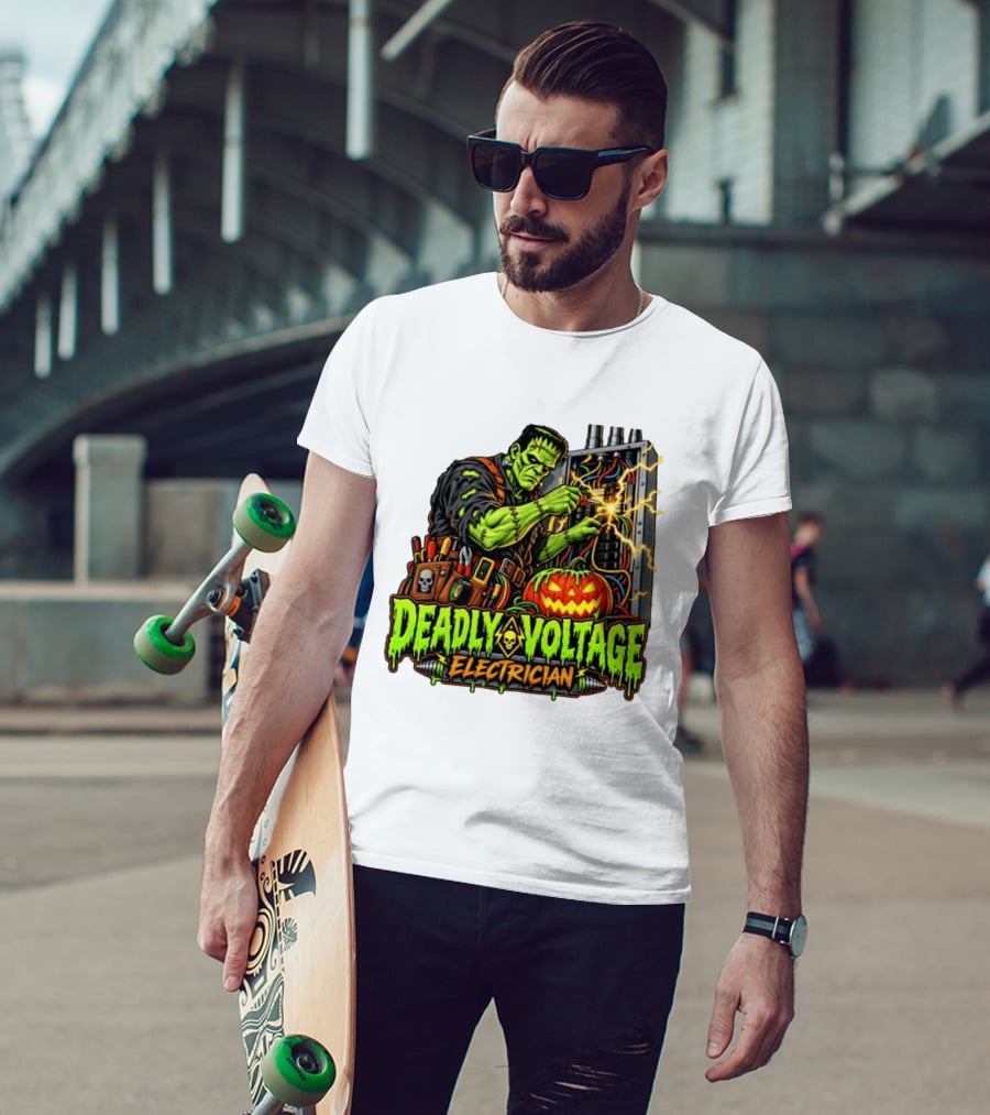 Deadly Voltage Electrician Frankenstein Halloween 2026 T-Shirt