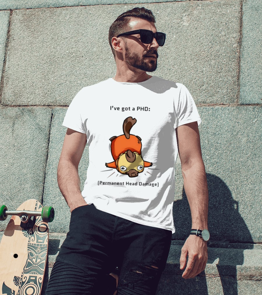 Platypus I've Got A PhD Permanent Head Damage Cute Cartoon Humor T-Shirt