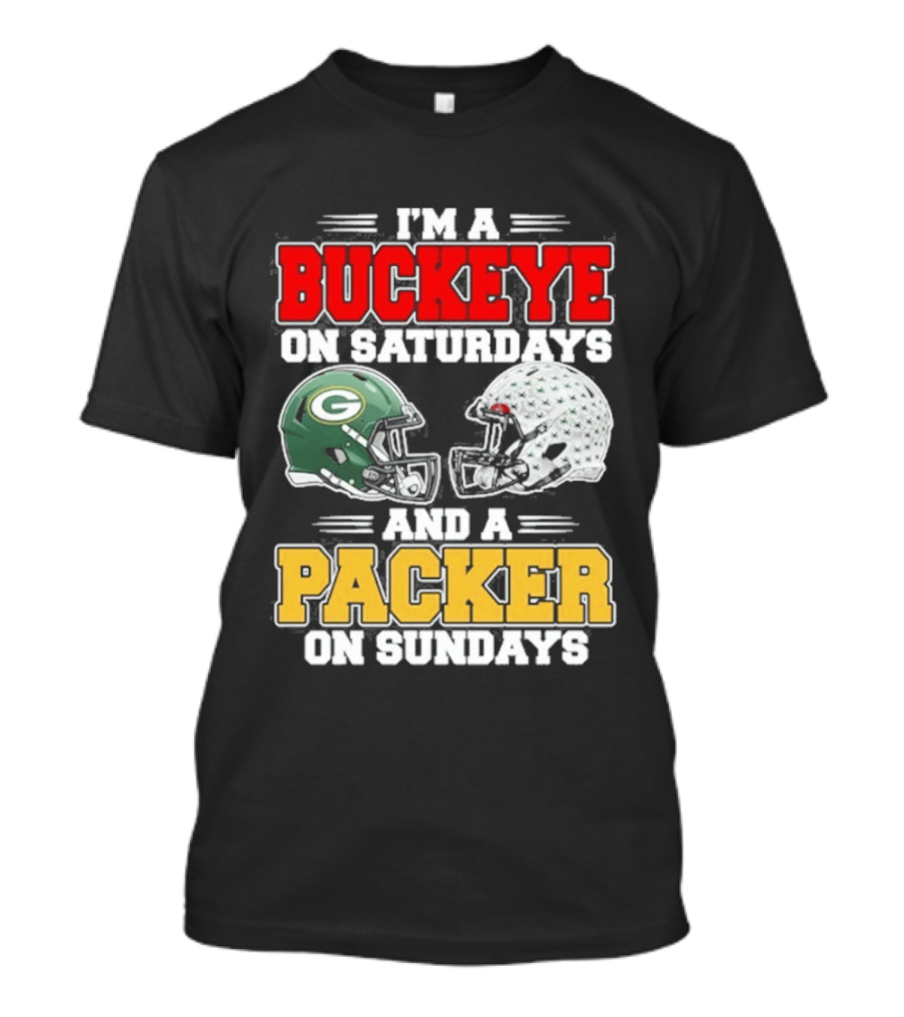Buckeye On Saturdays Packer On Sundays Football Helmets T-Shirt