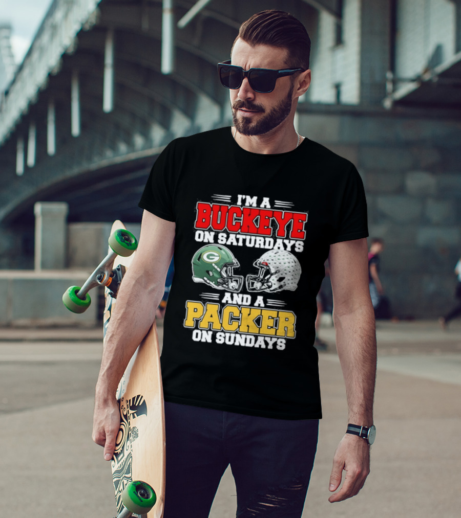 Buckeye On Saturdays Packer On Sundays Football Helmets T-Shirt