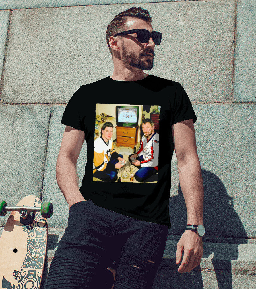 Sidney Crosby And Alex Ovechkin Video Game Hockey Night With Beer And Cigarettes T-Shirt