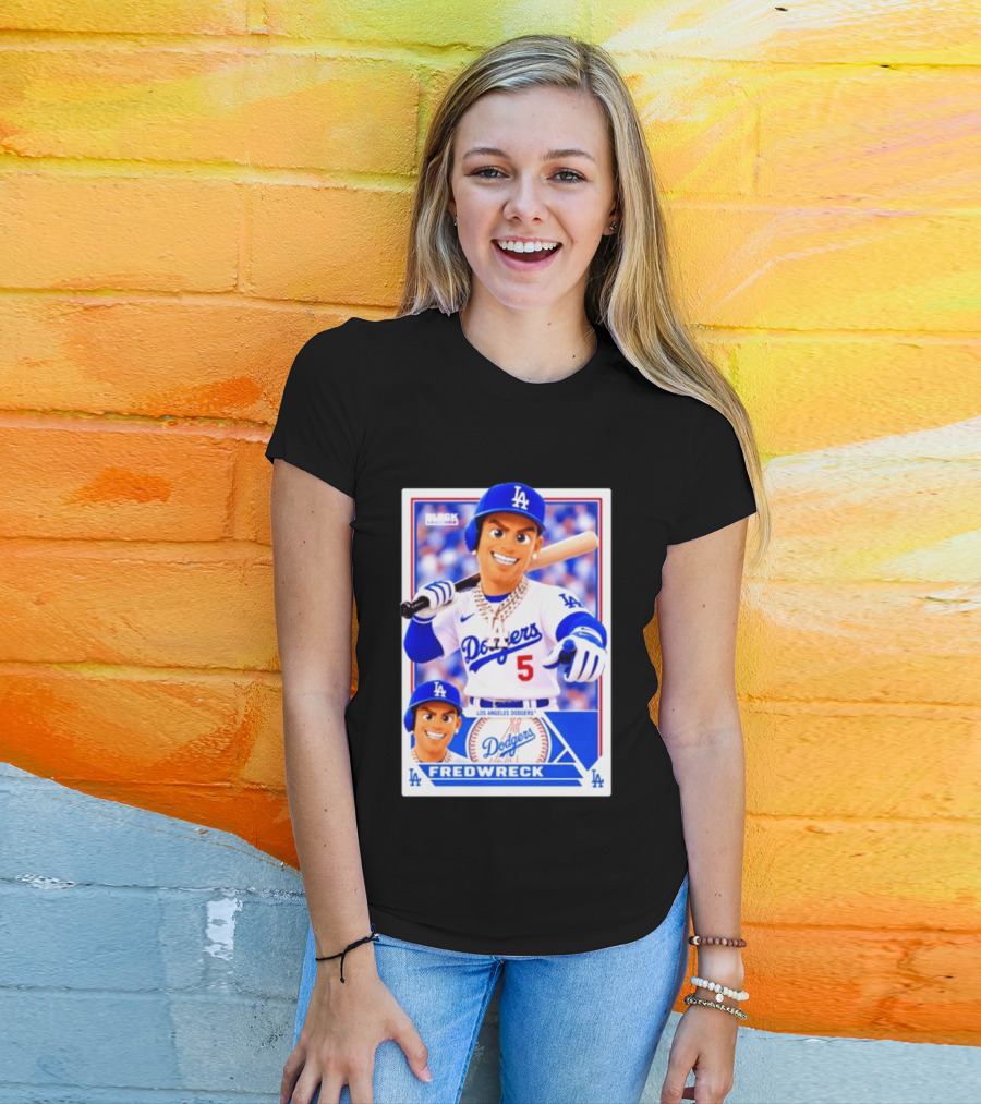 Los Angeles Dodgers Fredwreck Number 5 Block Legendz Baseball Card T-Shirt