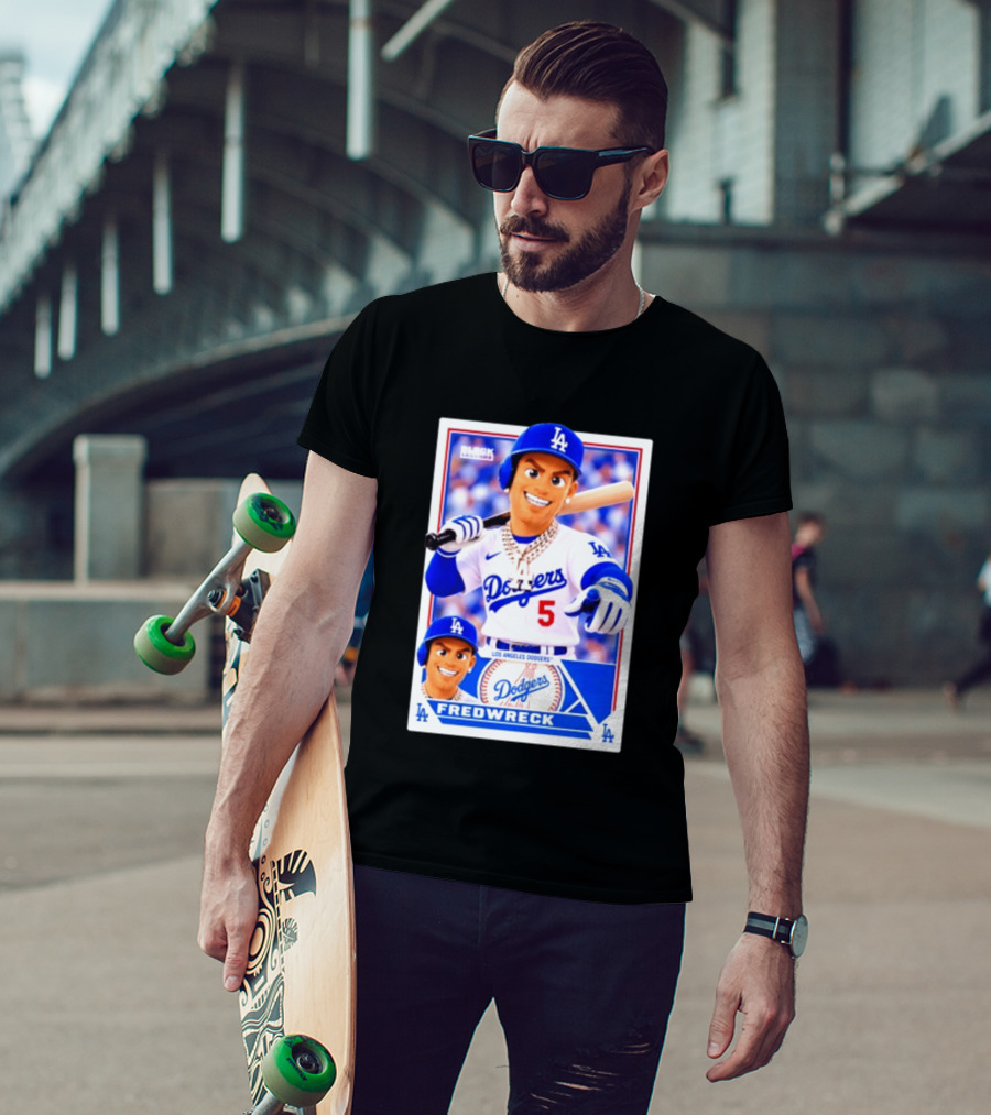 Los Angeles Dodgers Fredwreck Number 5 Block Legendz Baseball Card T-Shirt