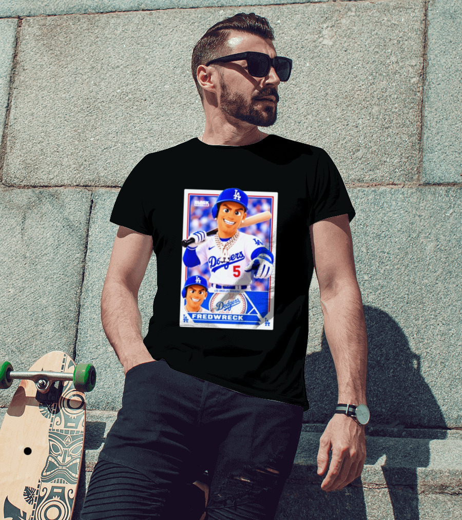 Los Angeles Dodgers Fredwreck Number 5 Block Legendz Baseball Card T-Shirt