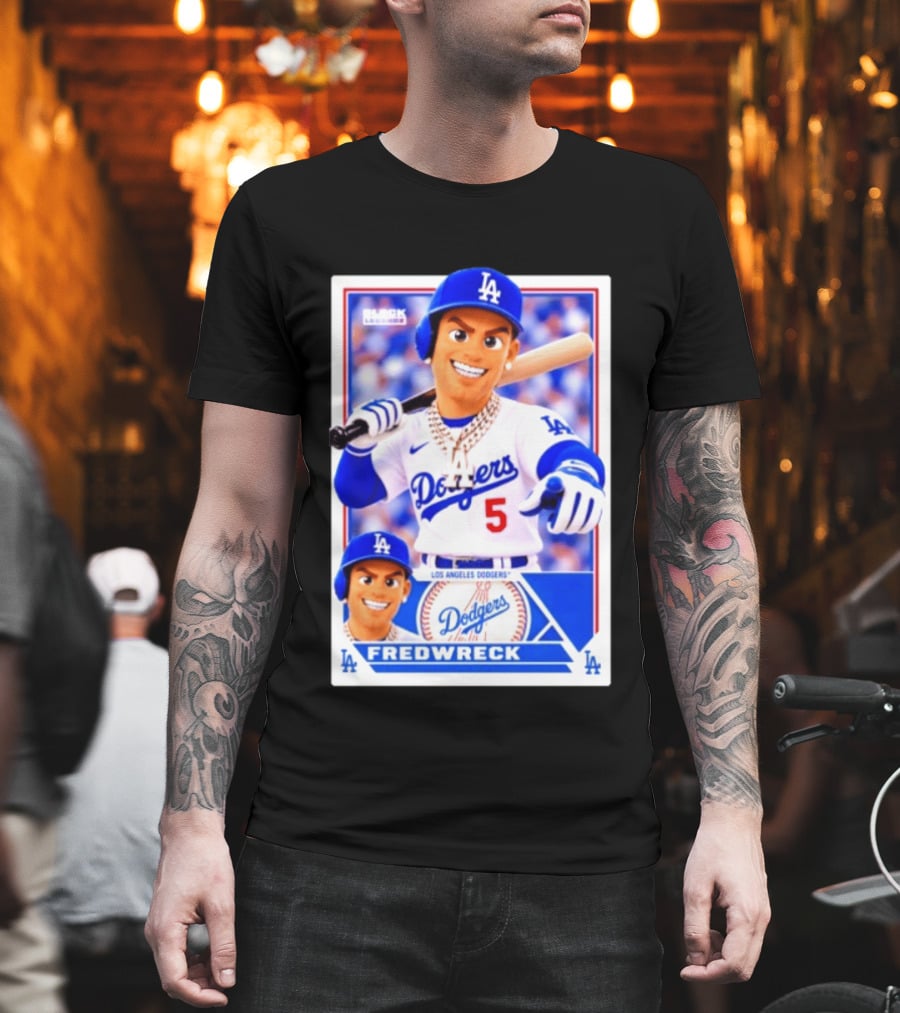 Los Angeles Dodgers Fredwreck Number 5 Block Legendz Baseball Card T-Shirt