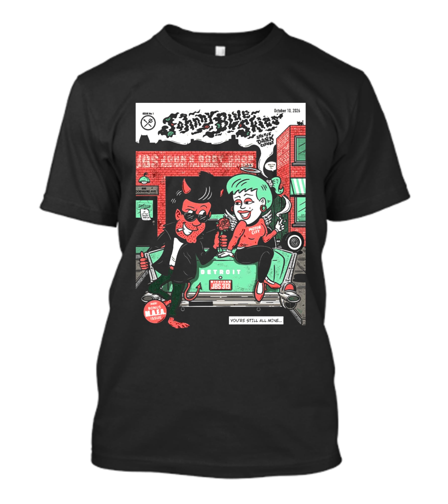 Johnny Blue Skies Detroit Event Motor City October 10 2026 Dark Clouds M.A.F.A Issue T-Shirt
