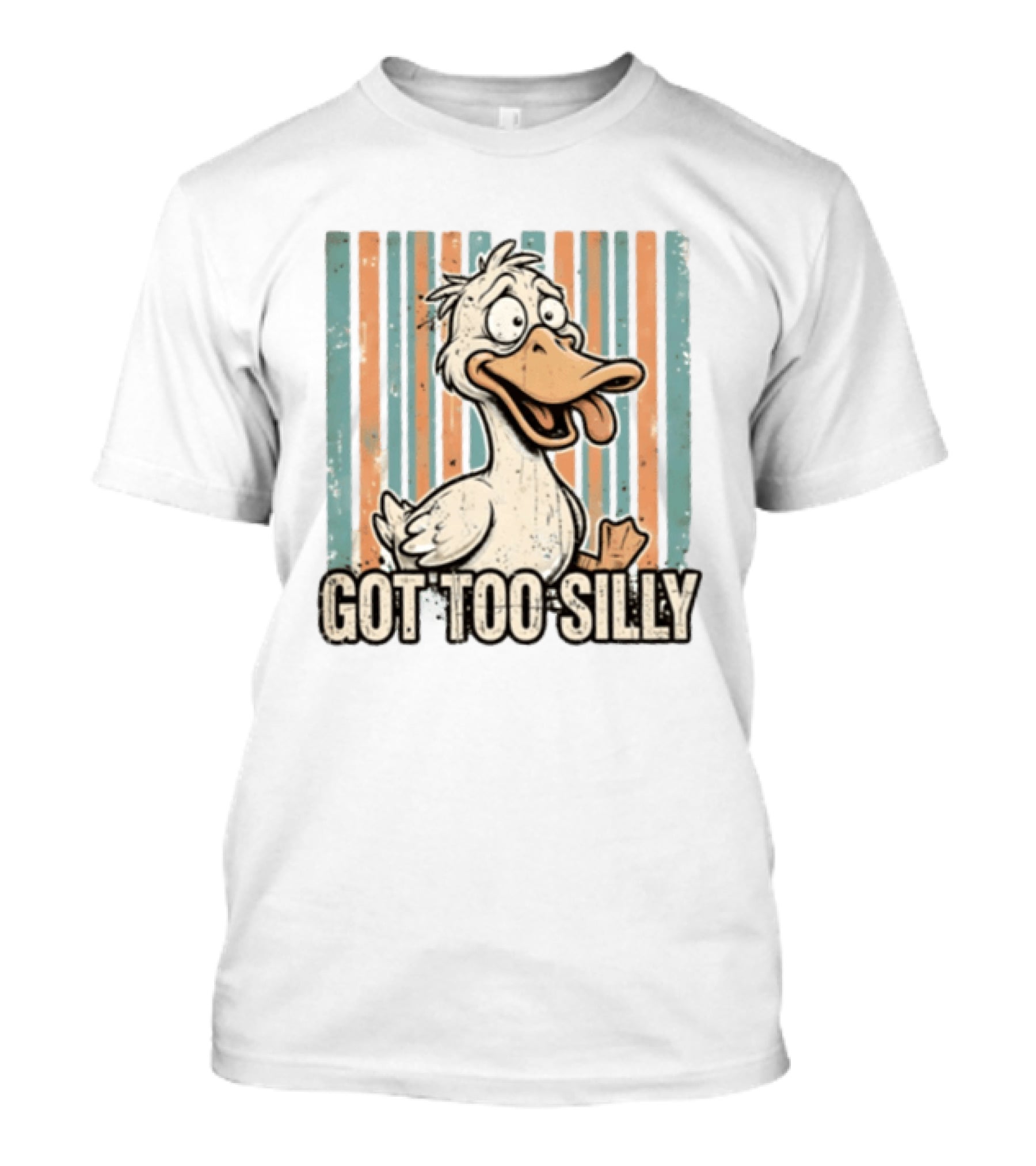 Duck Got Too Silly Retro Stripes Cartoon T-Shirt