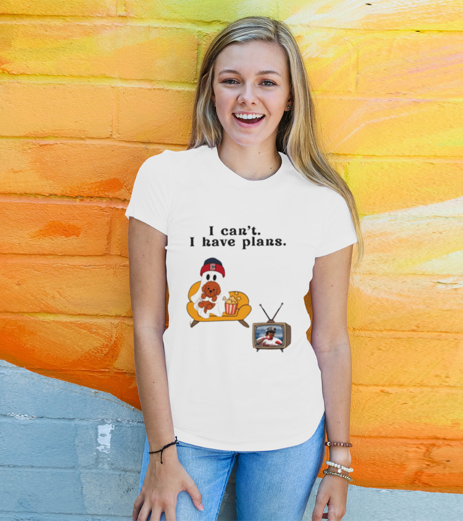Ghost Cleveland Guardians I Can't I Have Plans Halloween Baseball TV Ghost Dog T-Shirt