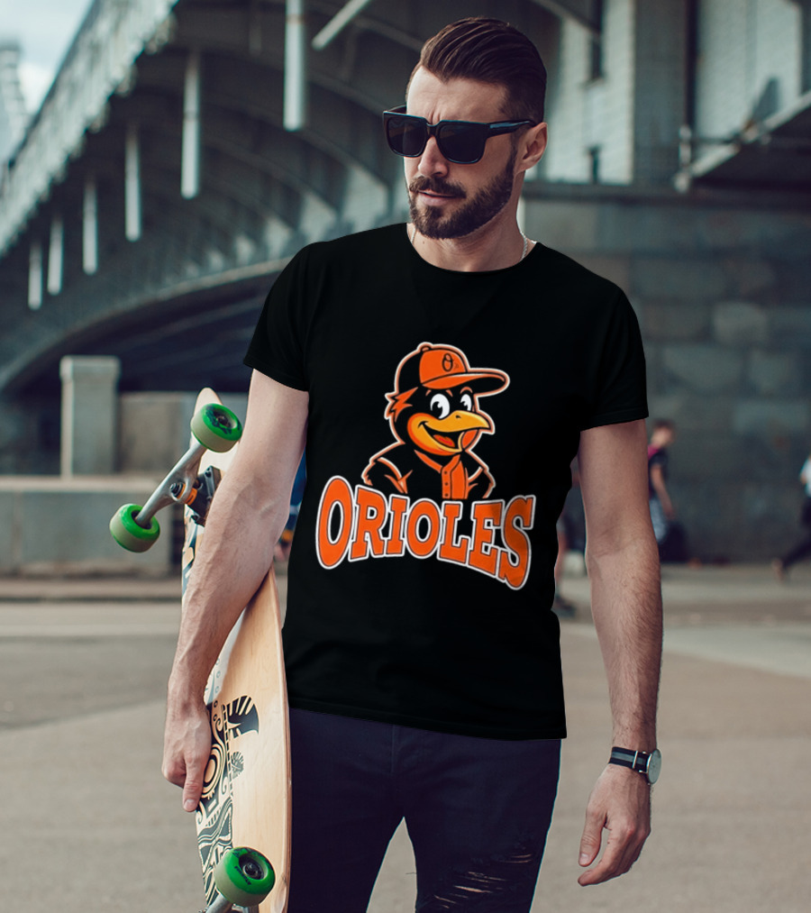 Baltimore Orioles Bird Cartoon Logo With Mascot Hat T-Shirt