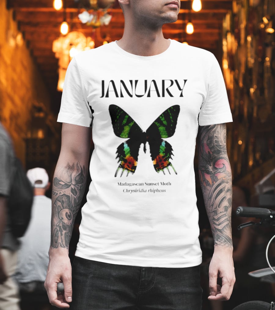 January Madagascan Sunset Moth Chrysiridia Rhipheus T-Shirt