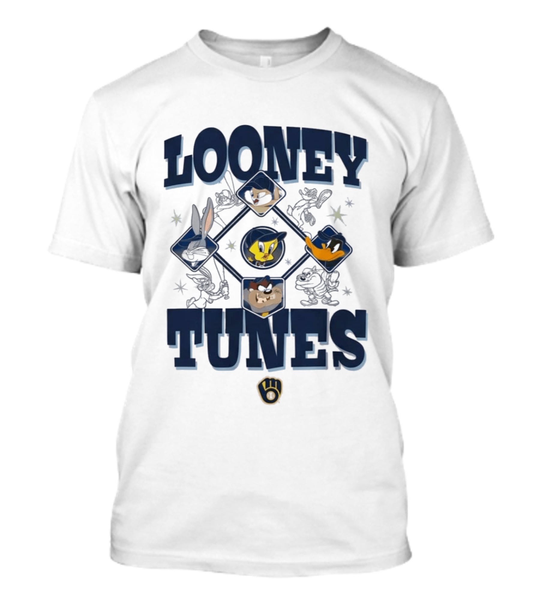 Milwaukee Brewers Looney Tunes Characters Baseball Diamond T-Shirt