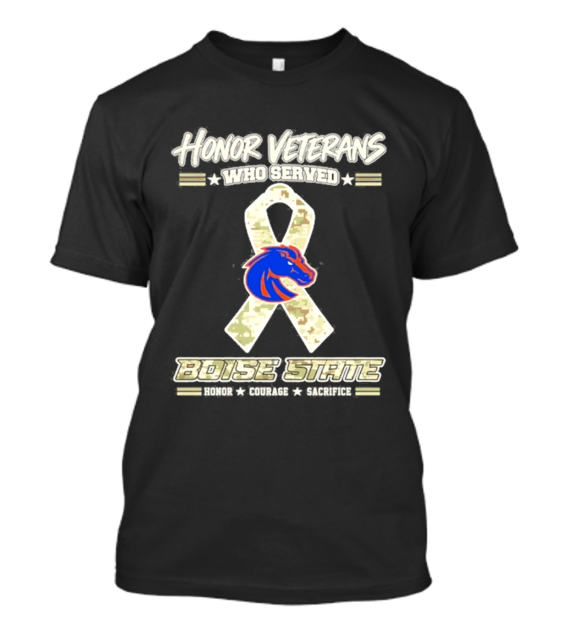 Boise State Honor Veterans Who Served Military Camo Ribbon T-Shirt