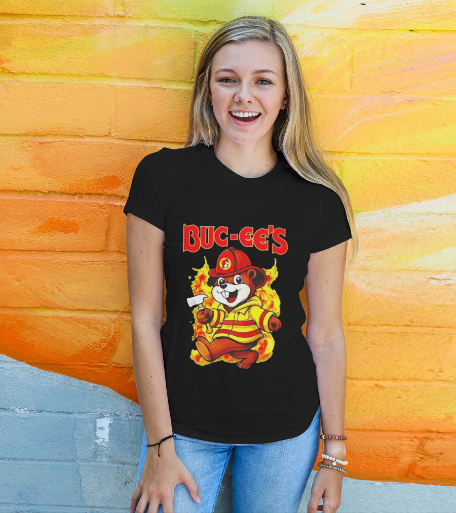 Buc Ees Firefighter 2026 Mascot In Fire Gear T-Shirt