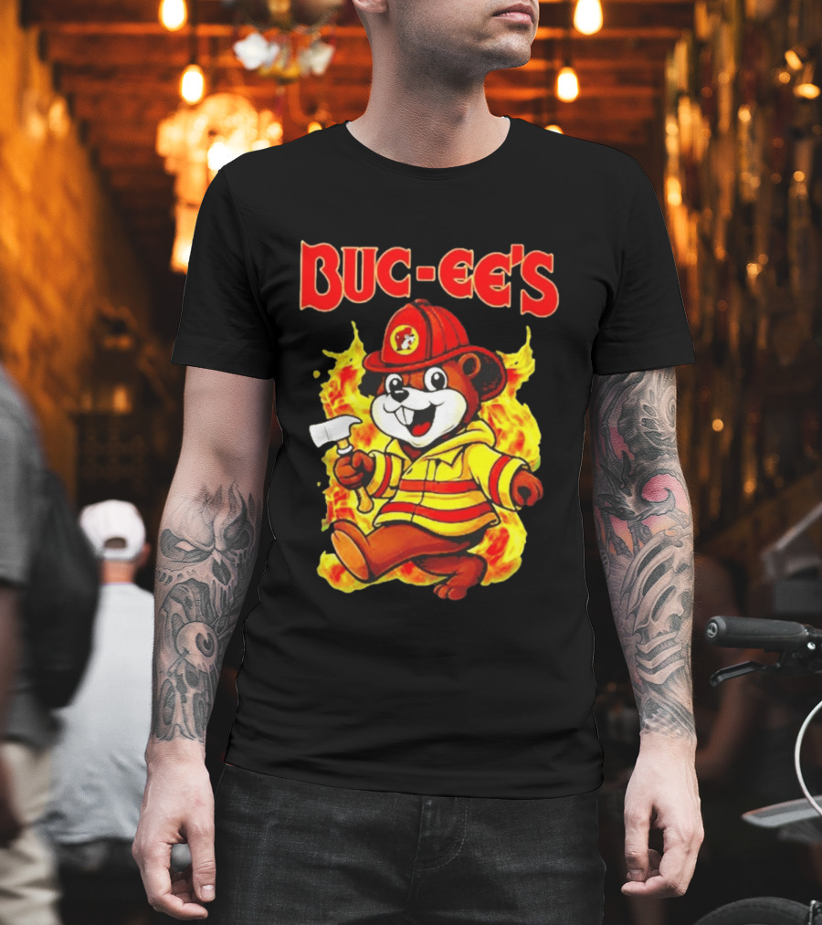 Buc Ees Firefighter 2026 Mascot In Fire Gear T-Shirt