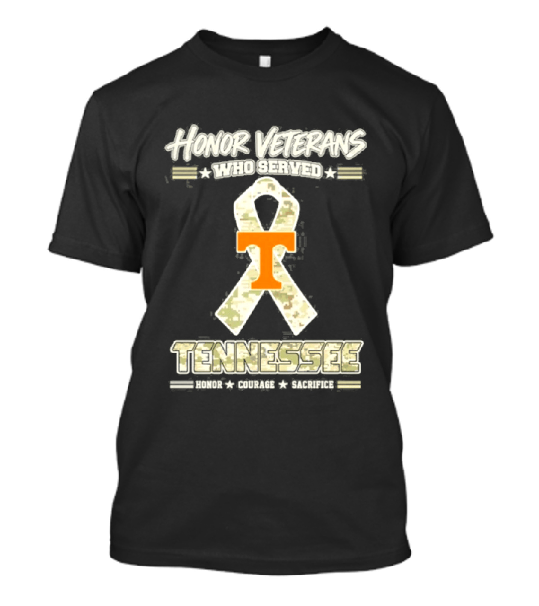 Tennessee Volunteers Honor Veterans Who Served Military Camo Ribbon T-Shirt