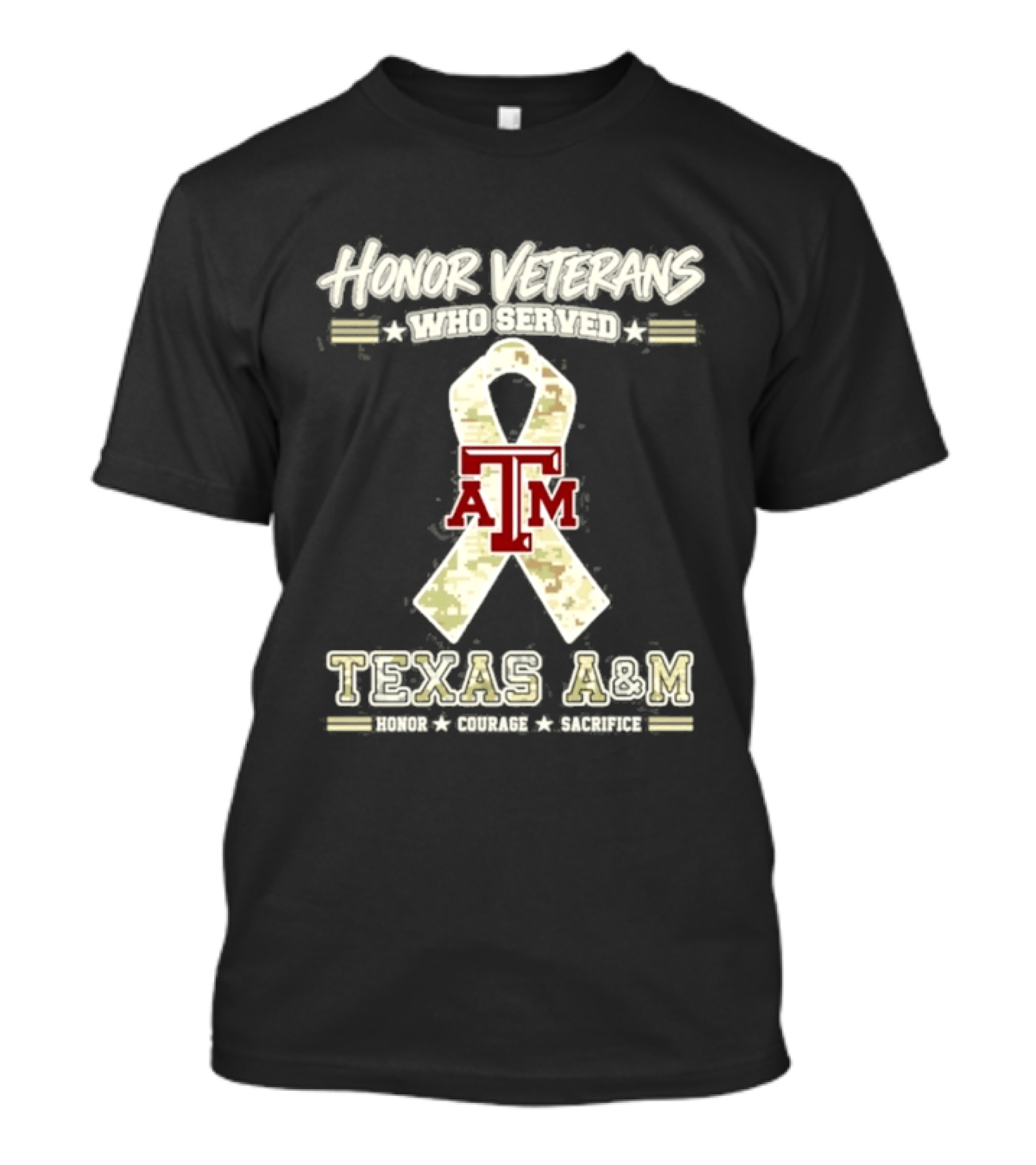 Texas A&M Honor Veterans Military Camo Ribbon Veterans Day T-Shirt