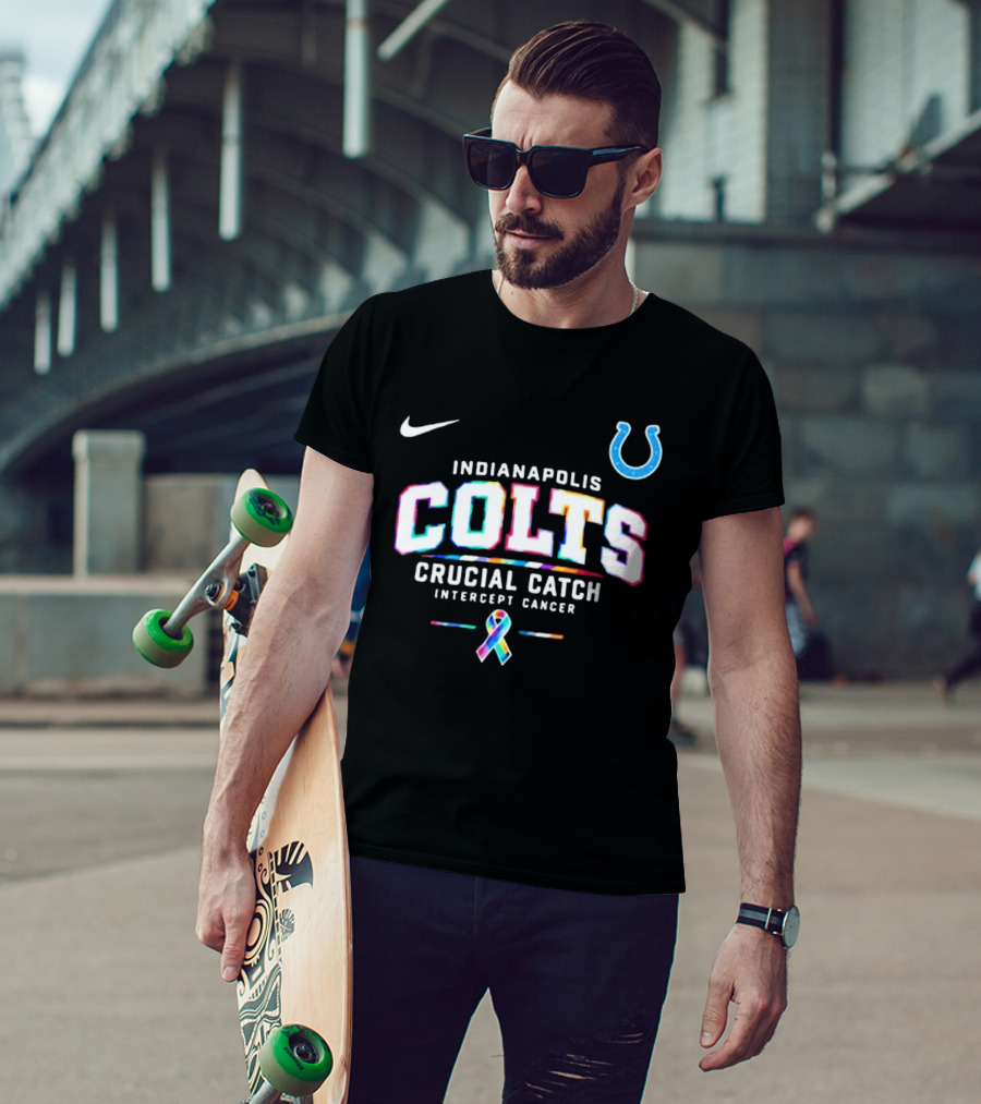 Nike Indianapolis Colts Crucial Catch Intercept Cancer Horseshoe And Ribbon T-Shirt
