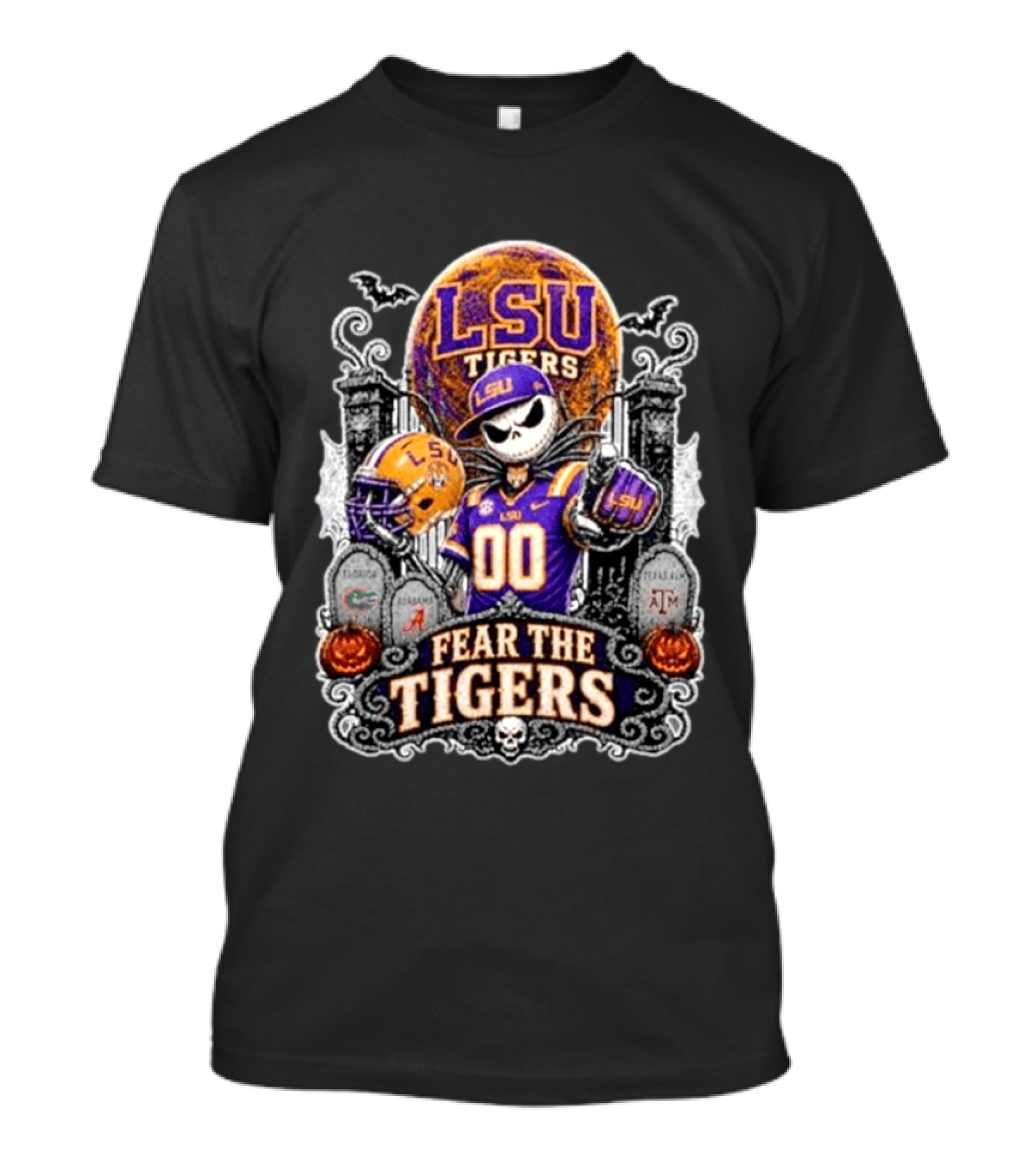 LSU Tigers Jack Skellington Halloween Fear The Tigers T-Shirt