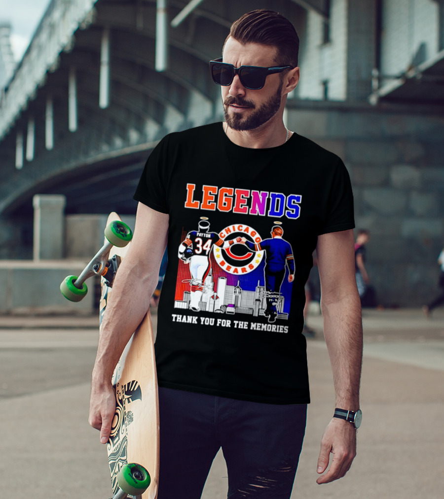 Chicago Bears Legends Walter Payton Mike Ditka Thank You For The Memories Skyline T-Shirt