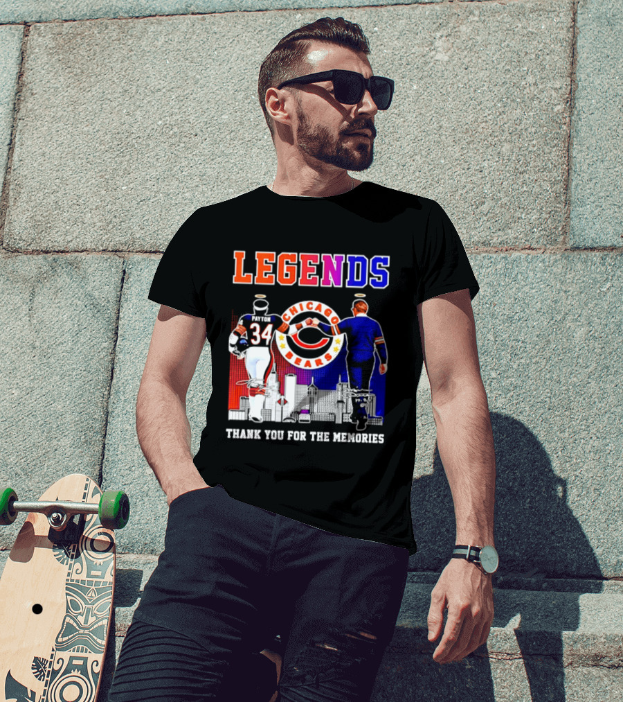 Chicago Bears Legends Walter Payton Mike Ditka Thank You For The Memories Skyline T-Shirt