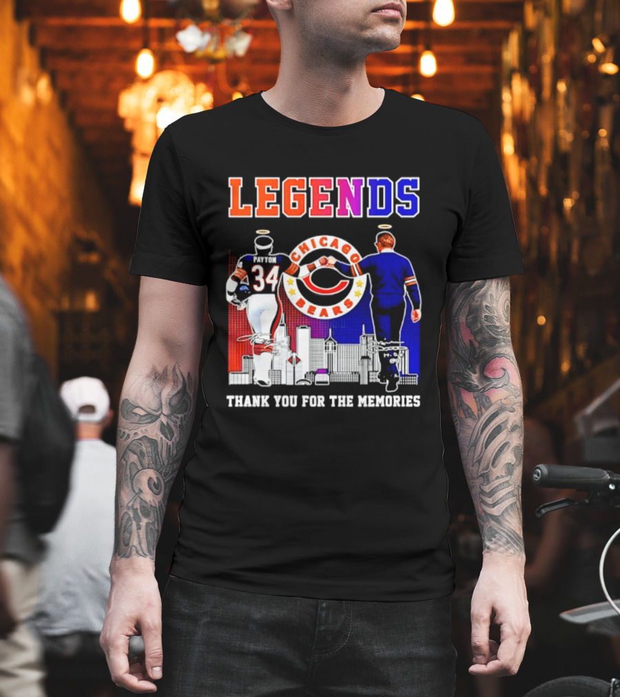 Chicago Bears Legends Walter Payton Mike Ditka Thank You For The Memories Skyline T-Shirt