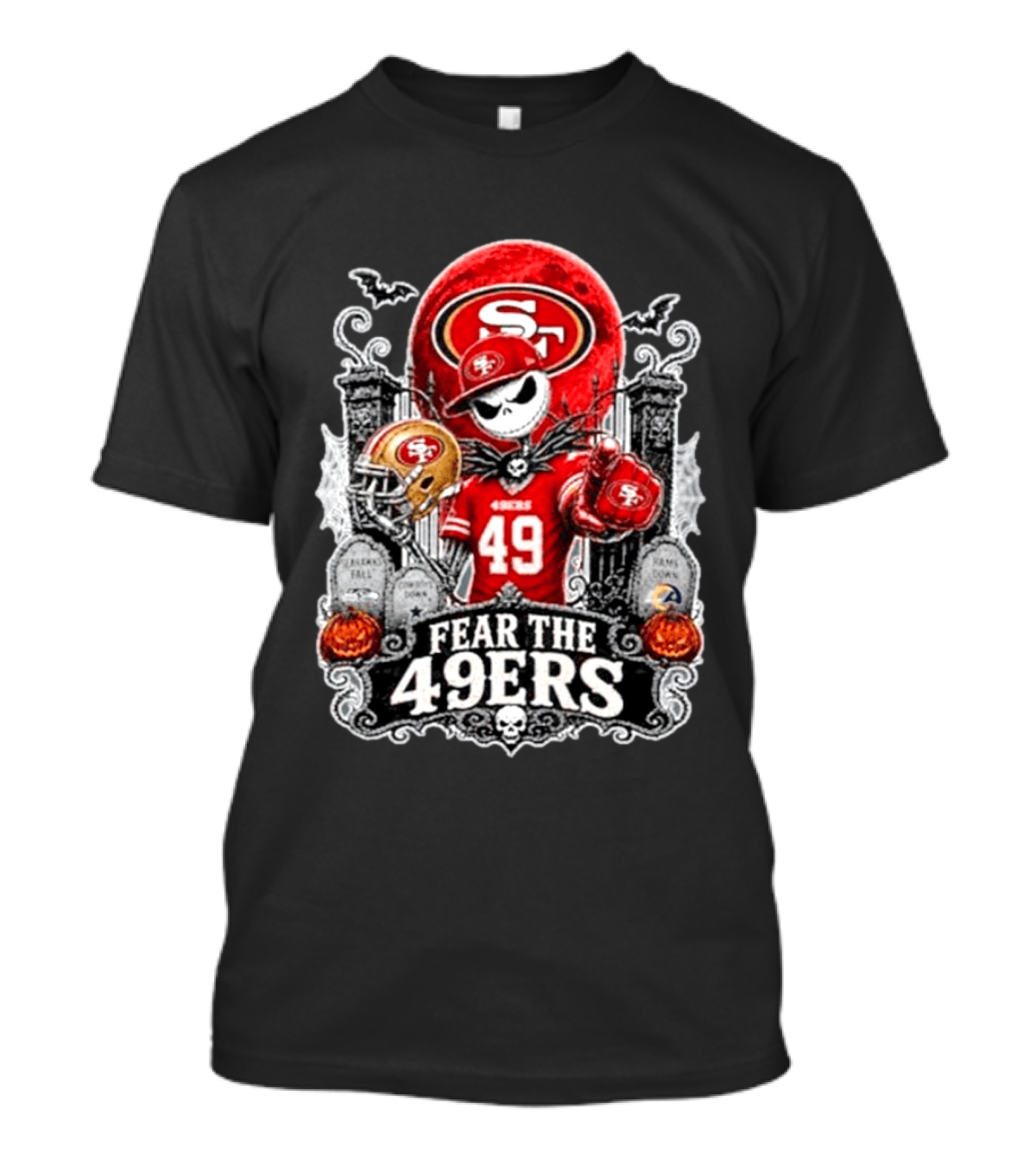 Jack Skellington San Francisco 49ers Fear The 49ers Halloween Football T-Shirt