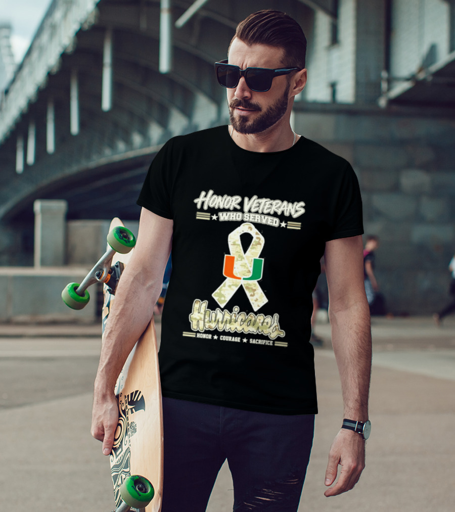 Miami Hurricanes Honor Veterans Who Served Camo Ribbon Veterans Day T-Shirt