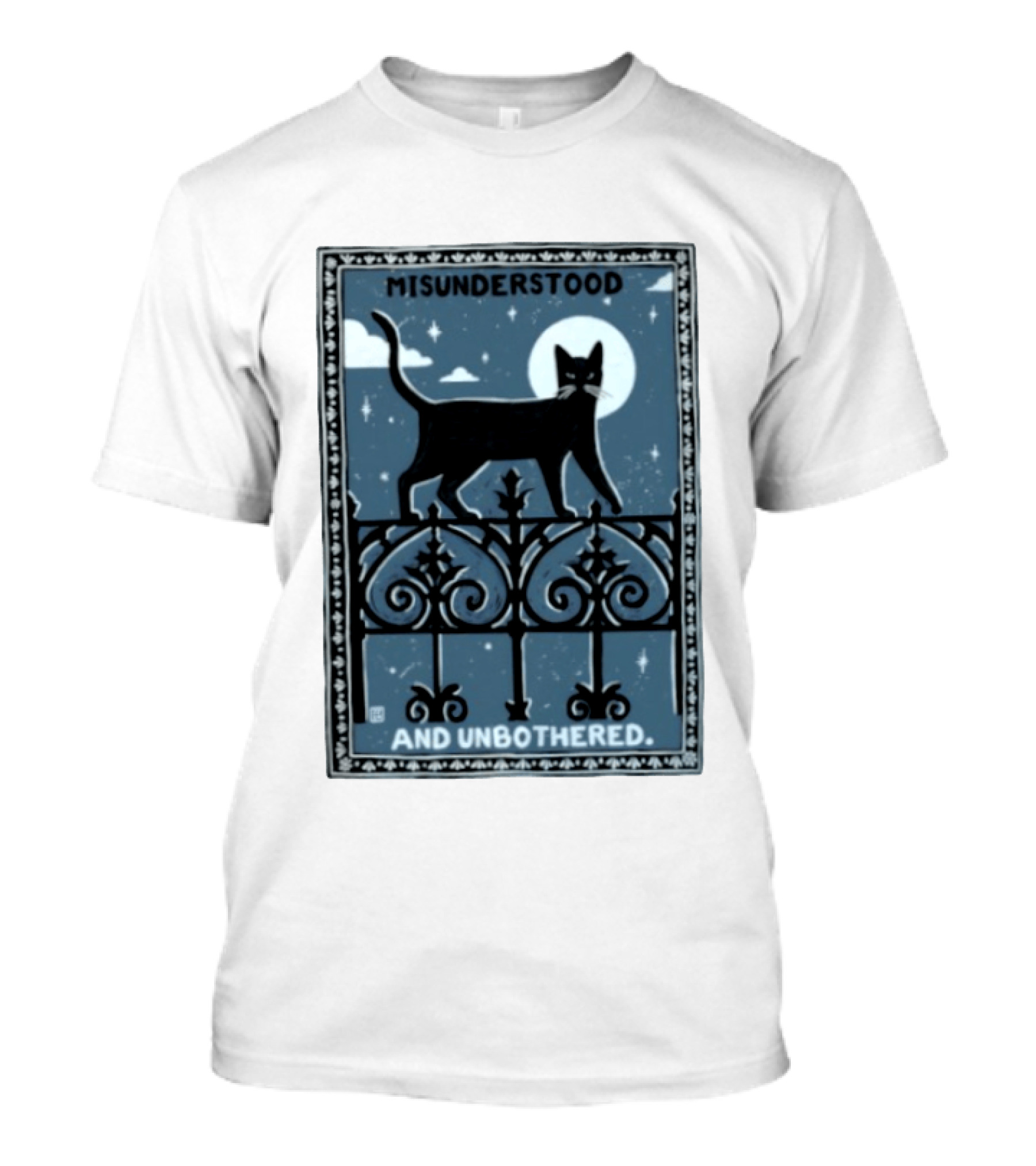 Misunderstood Black Cat Unbothered Full Moon Night Sky T-Shirt
