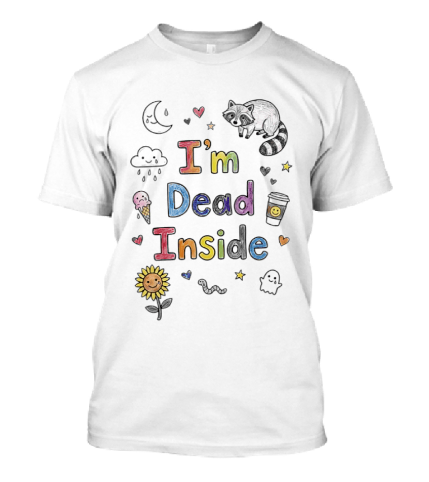 I'm Dead Inside Cute Cat Coffee Ghost Sunflower Emoji T-Shirt