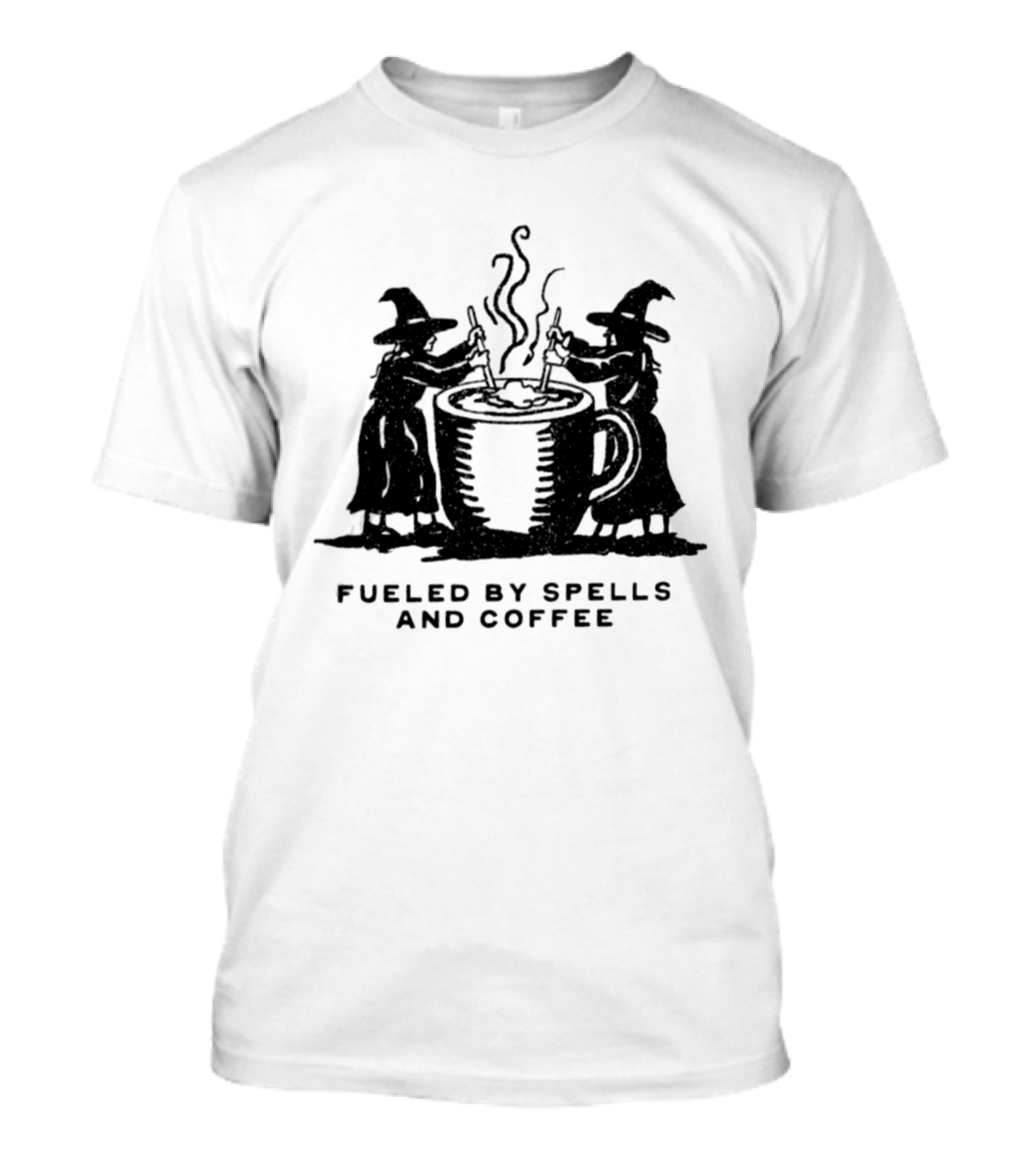 Fueled By Spells And Coffee Witch Magic Potion Cauldron Wizards T-Shirt
