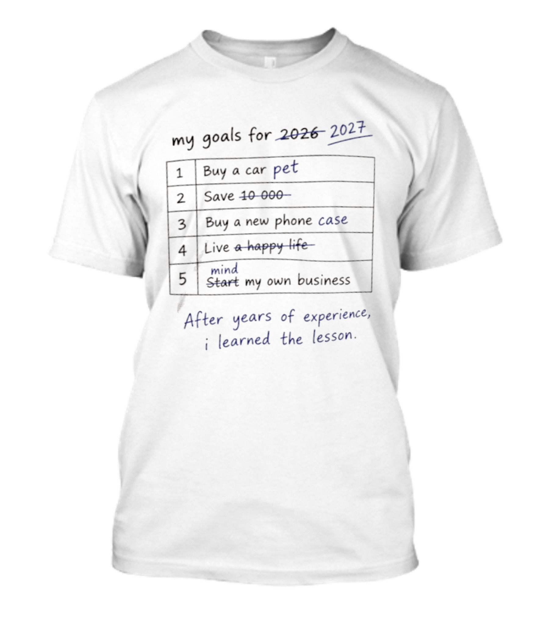 My Goals For 2027 Buy A Pet Save 10 000 Buy A New Live A Happy Life Mind My Own Business After Years Of Experience I Learned The Lesson T-Shirt