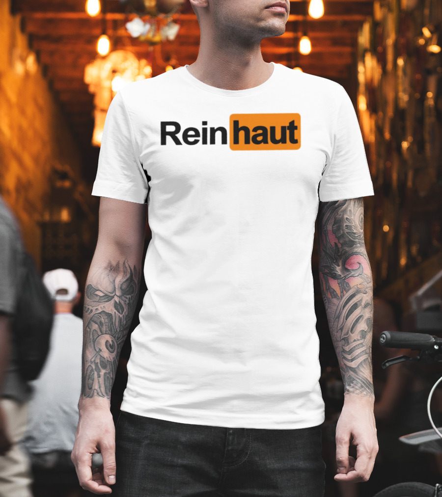 Reinhaut Bold Black And Orange Text Logo Fashion T-Shirt