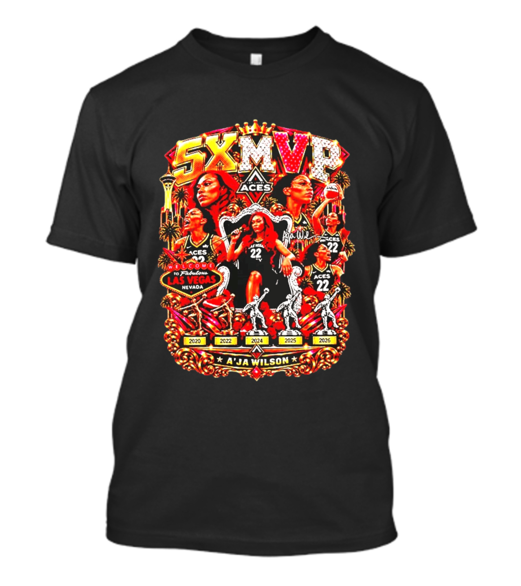 A'ja Wilson 5X MVP Las Vegas Aces Champion Crowned Basketball 2026 T-Shirt