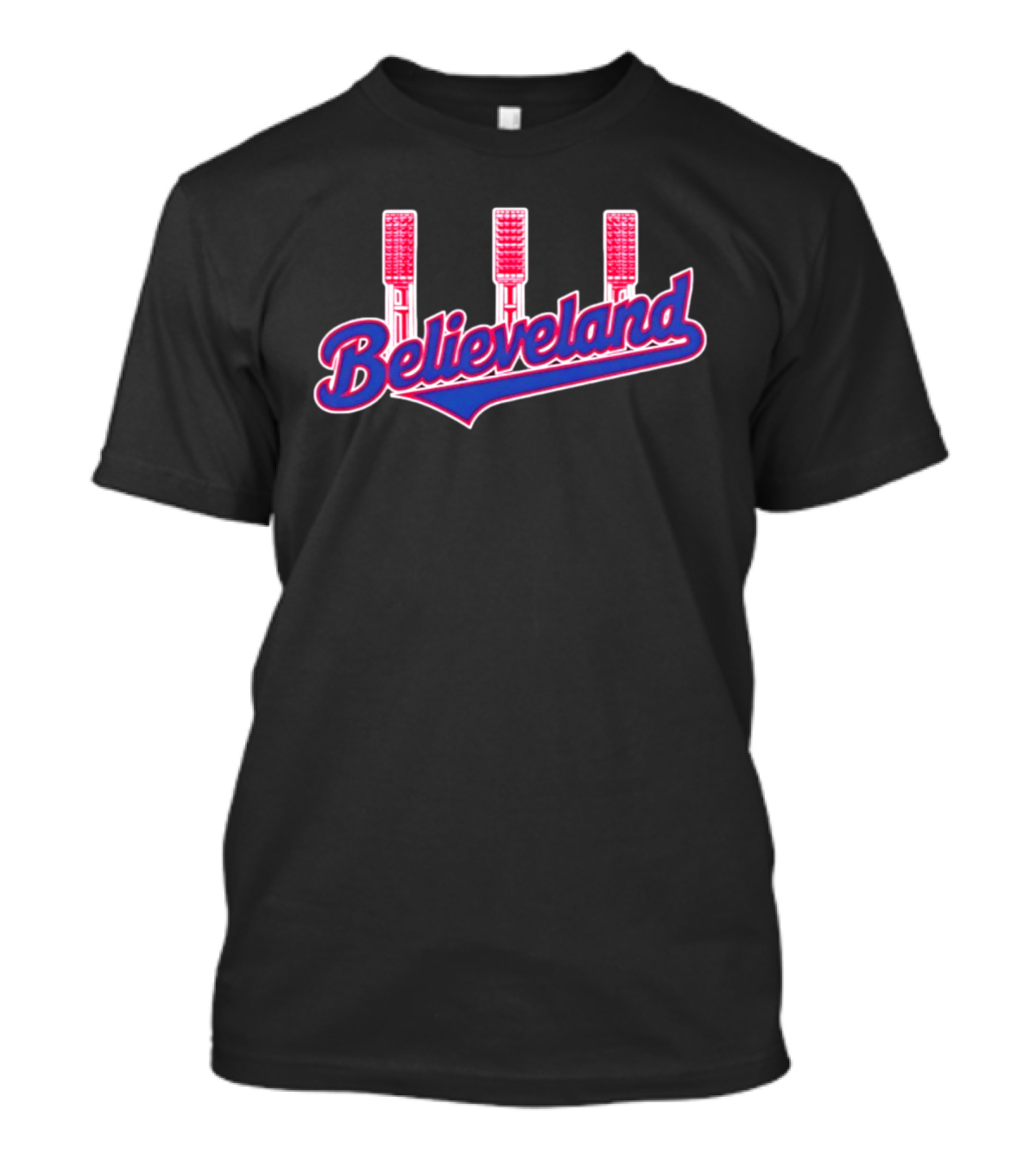 Cleveland Guardians Believeland City Skyline With Retro Baseball Bat Landmarks T-Shirt