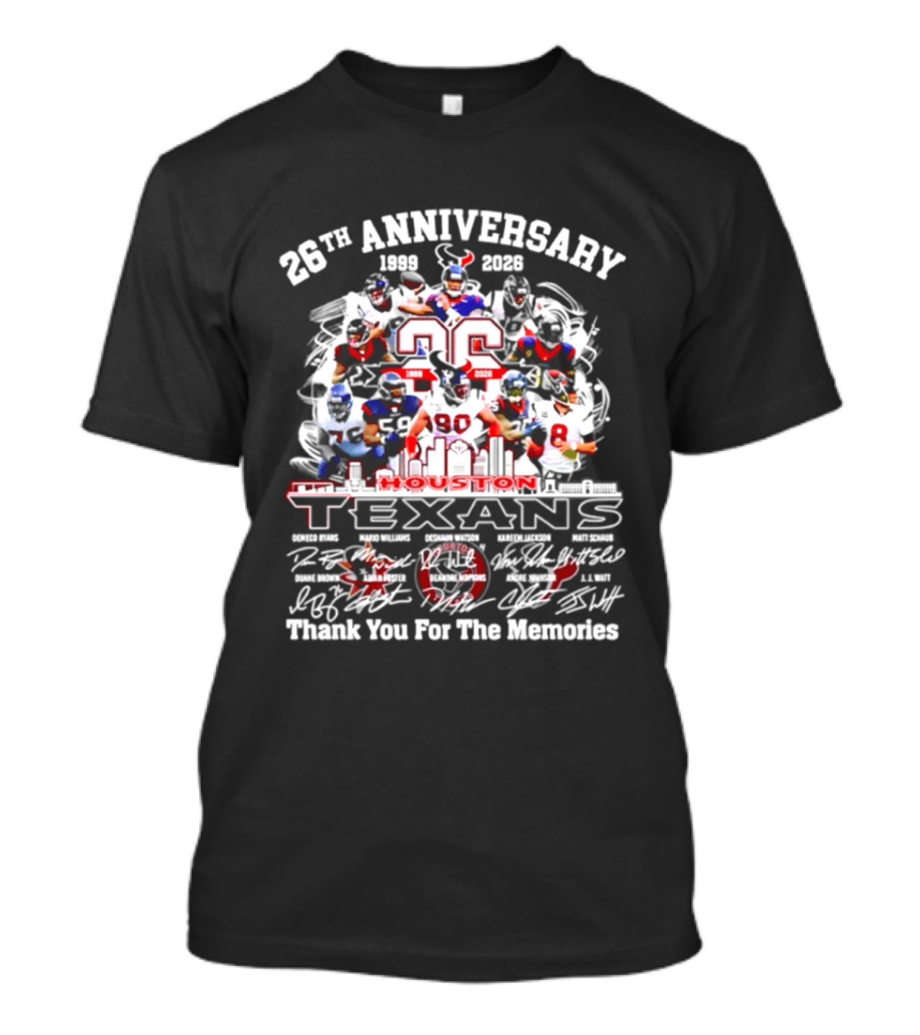 Houston Texans 27th Anniversary 1999 2026 Thank You For The Memories Signatures T-Shirt