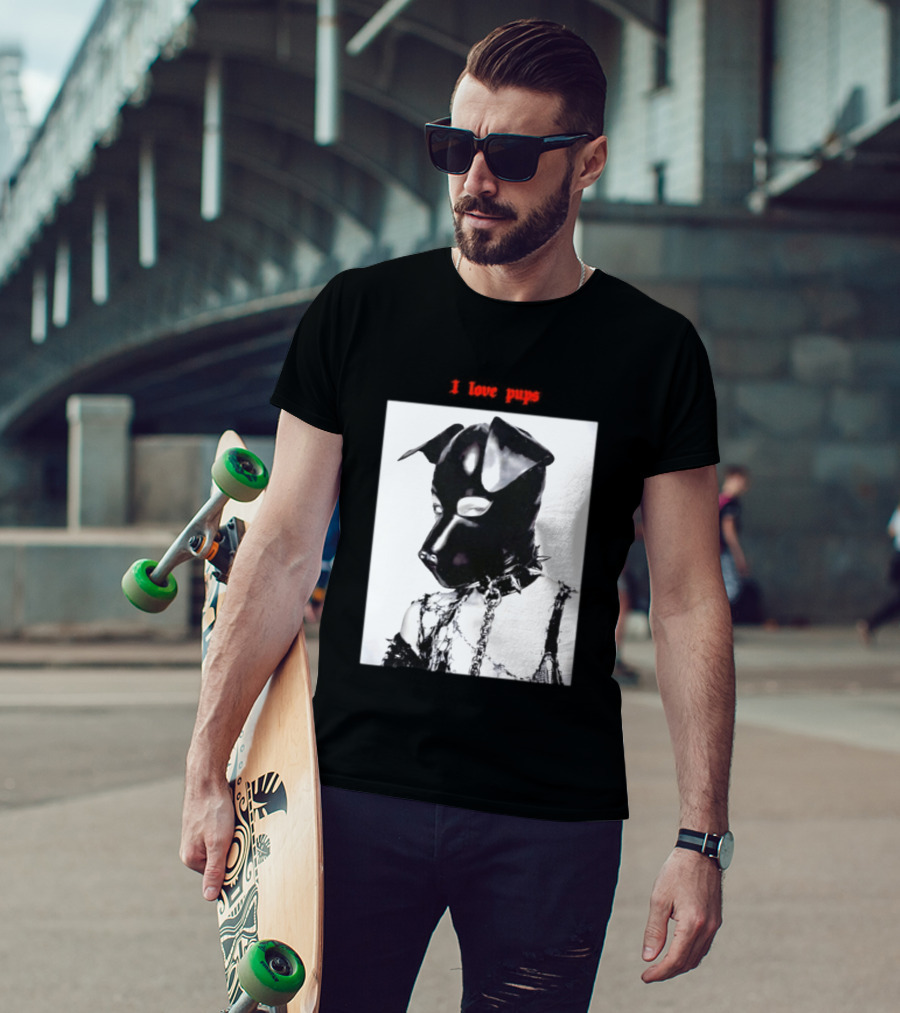 I Love Pups Latex Dog Hood Leather Pup Mask BDSM Gear T-Shirt