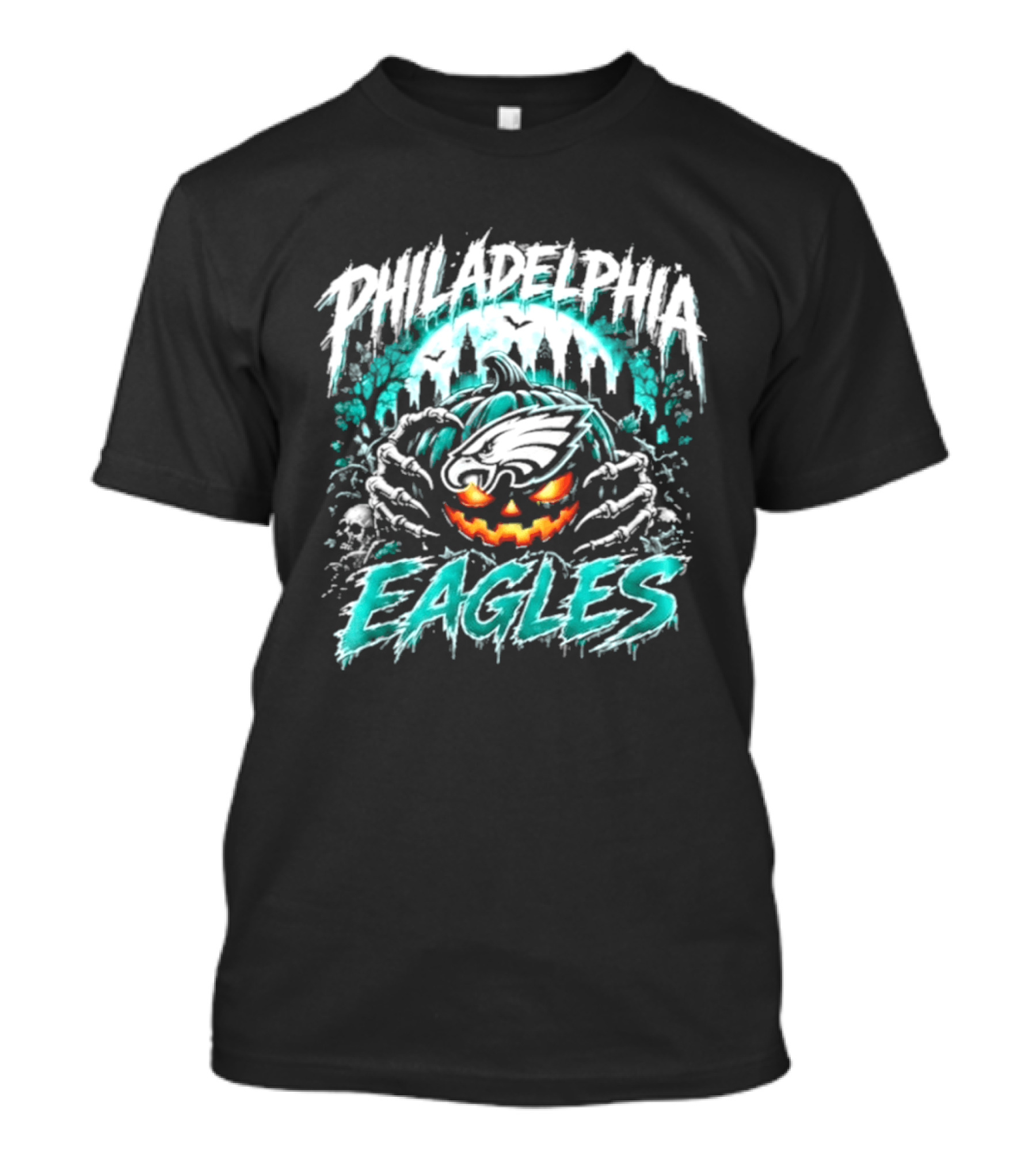 Philadelphia Eagles Halloween Pumpkin City Skyline Spooky T-Shirt