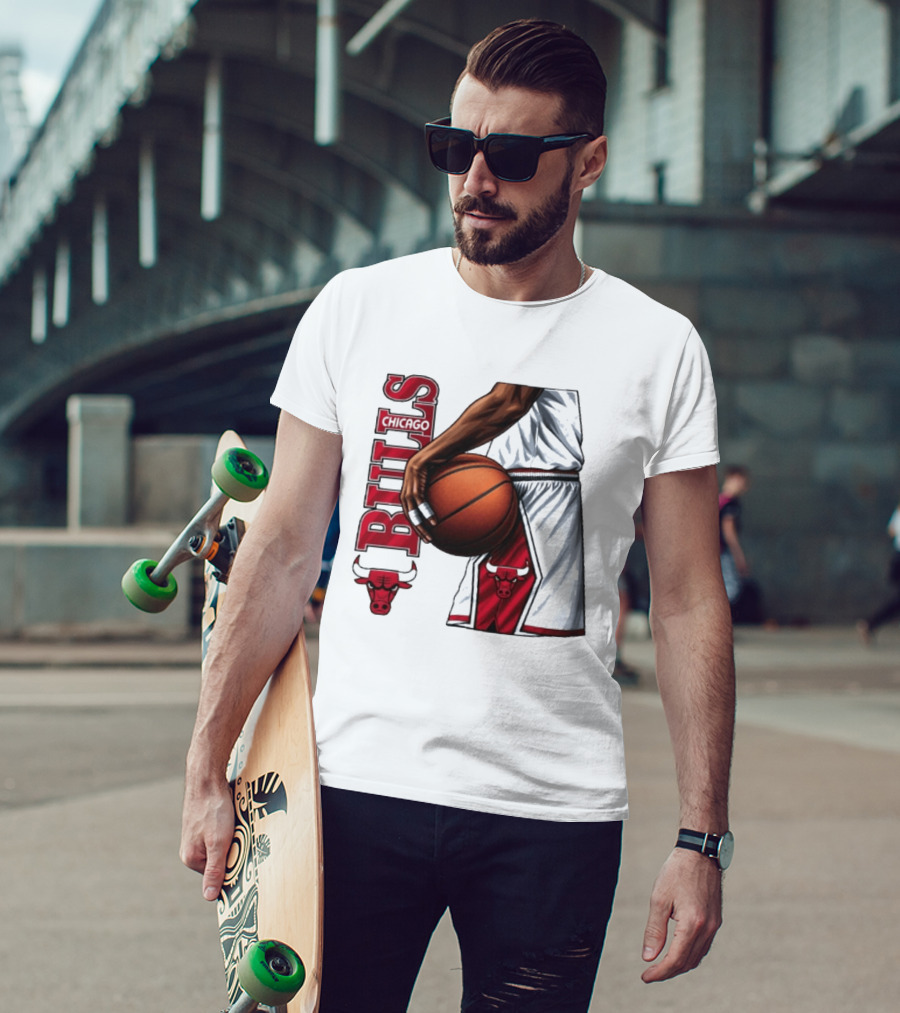 Chicago Bulls Basketball Team Player Holding Ball Iconic Sports Uniform T-Shirt