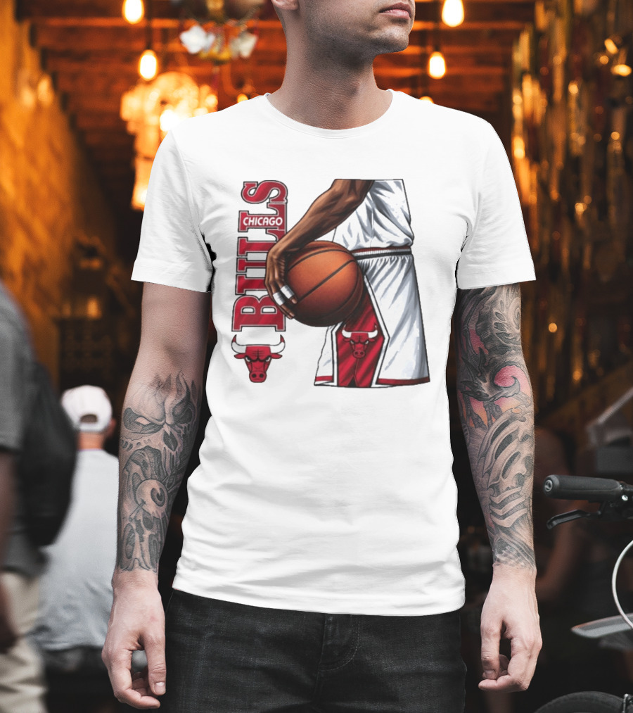 Chicago Bulls Basketball Team Player Holding Ball Iconic Sports Uniform T-Shirt