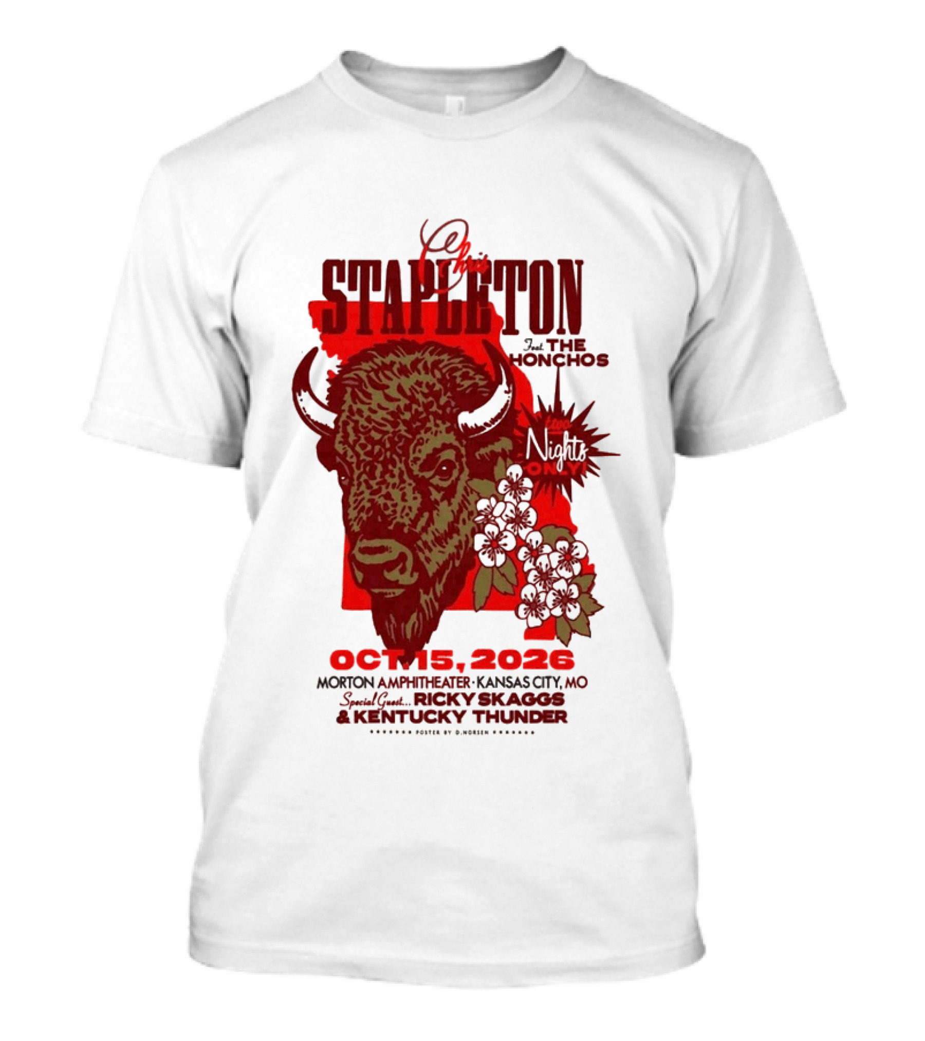 Chris Stapleton Kansas City MO Morton Amphitheater Oct 15 2026 Featuring The Honchos And Ricky Skaggs Kentucky Thunder T-Shirt